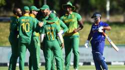 South Africa celebrate the wicket of Rishabh Pant (wkt) of India during the 1st ODI of the series.