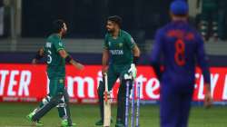 Pakistan captain Babar Azam celebrating win against Pakistan with Mohammad Rizwan.