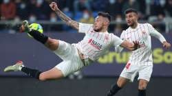 Lucas Ocampos of Sevilla shoots during the LaLiga Santander match between Cadiz CF and Sevilla FC.