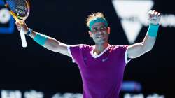 Rafael Nadal of Spain celebrates winning his second round singles match against Yannick Hanfmann.