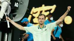 Daniil Medvedev of Russia celebrates match point in his Men's Singles Quarterfinals match against Fe