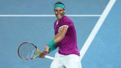 Rafael Nadal of Spain reacts after winning his Men's Singles semi-final match against berrettini.