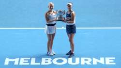 Katerina Siniakova of Czech Republic and Barbora Krejcikova of Czech Republic pose with the champion