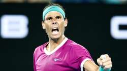 Rafael Nadal exults after winning a game against Daniil Medvedev during Australian Open 2022 final in Melbourne on Sunday.