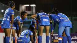 India women's hockey team during their match against Singapore in Muscat on Monday.