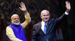 Prime Minister Narendra Modi with Israeli Prime Minister Benjamin Netanyahu at the Community Reception Programme, in Tel Aviv, Israel in 2017