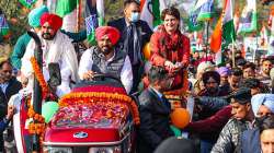 Congress leader Priyanka Gandhi Vadra and CM Charanjit Singh Channi during a campaign in Ropar on Feb 15. 