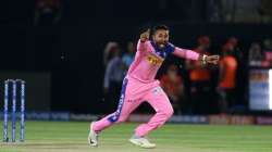 Former Rajasthan Royals player Shreyas Gopal celebrates after taking a wicket during an IPL game 