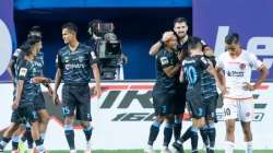 Enes Sipovic (third from right) celebrates with Kerala Blasters teammates after scoring a goal again