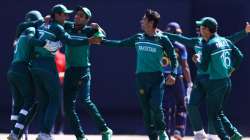 Pakistan U19 players celebrate after taking a wicket against Sri Lanka U19 during an U19 WC match