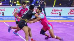 File photo of Jaipur Pink Panthers playing against Telugu Titans in a Pro Kabaddi League season 8.