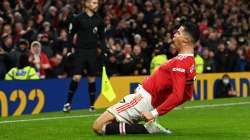 Manchester United's Cristiano Ronaldo celebrates after scoring the team's first goal during the Prem