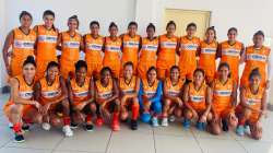 India women's hockey squad poses for a photo after announcement of team for the FIH Pro League on Mo