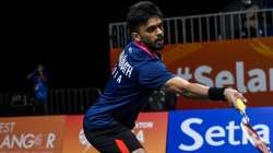 Manjunath Mithun in action against Hong Kong's Jason Gunawan during Badminton Asia Team Championship