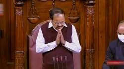 Rajya Sabha Chairman Venkaiah Naidu pays tribute to late Lata Mangeshkar, during the Budget Session of Parliament, in New Delhi, Monday, Feb. 7, 2022.