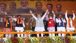 Prime Minister Narendra Modi with Uttar Pradesh Deputy Chief Minister Keshav Prasad Maurya and other BJP leaders, during the Booth Vijay Sammelan for the ongoing Uttar Pradesh Assembly elections, in Varanasi.