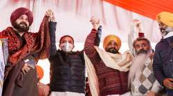 Congress leader Rahul Gandhi with Punjab CM Charanjit Singh Channi and PPCC President Navjot Singh Sidhu during the Navi Soch Nava Punjab virtual rally.