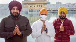 Congress leader Rahul Gandhi with Punjab CM Charanjit Singh Channi and PPCC President Navjot Singh Sidhu at Golden Temple in Amritsar, Thursday, Jan. 27, 2022.