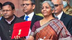 Union Finance Minister Nirmala Sitharaman holds a folder-case containing Budget 2022-23