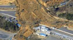 A landslide caused by a strong earthquake covers a circuit course in Nihonmatsu city, Fukushima prefecture, northeastern Japan.