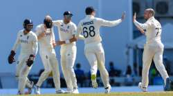 England players celebrate after taking a wicket during WI vs ENG 1st Test