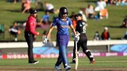 Mithali Raj of India reacts during the 2022 ICC Women's Cricket World Cup match between New Zealand 