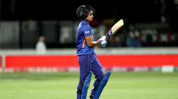 Harmanpreet Kaur of India reacts during the 2022 ICC Women's Cricket World Cup match between New Zea