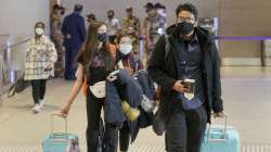 Indian nationals, evacuated from crisis-hit Ukraine, upon their arrival at the airport in Mumbai, Tuesday, March 1, 2022.?