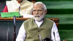 Prime Minister Narendra Modi in the Lok Sabha during the second part of Budget Session of Parliament, in New Delhi, Monday, March 14, 2022. 