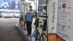 A worker stands at a fuel station in West Bengal's capital Kolkata on, Tuesday, Aug 31, 2021.