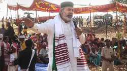 Rakesh Tikait addresses the annual convention of Kendriya Jan Sangharsh Samiti, at Netarhat in Latehar district, Tuesday, March 22, 2022.