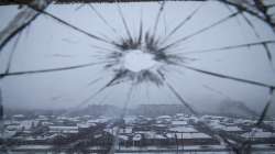 A view from a hospital window broken by shelling in Mariupol, Ukraine.