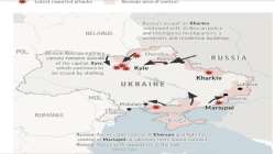 Ukraine-Russia map amid war situation.