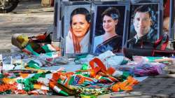 A street stall selling Congress merchandise outside the deserted party headquarters on counting day for Assembly elections, on March 10, 2022. 