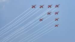 A fly-past of aircrafts of the Indian Air Force (IAF) during the conclave organised to commemorate the 60 years of service of IAFs Chetak helicopter, at National Industrial Security Academy (NISA) Hakimpet, in Hyderabad.