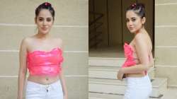 Urfi Javed's bold look in pink plastic top 