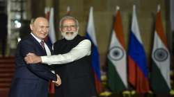 Prime Minister Narendra Modi with Russian President Vladimir Putin at Hyderabad House in New Delhi.