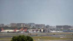 Airplanes halt as both runways of the Mumbai airport are shut for 6 hours between 11 am to 5 pm to carry out pre-monsoon maintenance and repairs, in Mumbai.