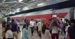 Passengers perform garba at Ratlam railway station.