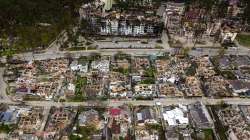 Destroyed houses are photographed in Irpin, on the outskirts of Kyiv, Ukraine.