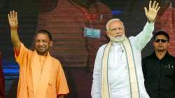 Uttar Pradesh Chief Minister Yogi Adityanath and Prime Minister Narendra Modi at a rally 