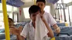 A child weeps after their school bus gets stuck for long in Bihar's Darbhanga 