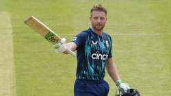 Jos Buttler celebrates after reaching century vs Netherlands.