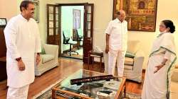 Mamata Banerjee with Sharad Pawar and Praful Patel during a meeting in New Delhi on June 14.