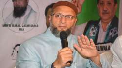 All India Majlis-E-Ittehadul Muslimeen (AIMIM) President Asaduddin Owaisi speaks during a press conference.