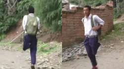 Parvaiz walks everyday on one foot to reach school