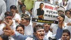 DPCC chief Anil Chaudhary leads a protest outside the ED office over its probe against Rahul Gandhi in the National Herald case, in New Delhi, Wednesday, June 15, 2022.