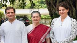 Congress chief Sonia Gandhi (Centre) with Rahul and Priyanka Gandhi Vadra (Right).