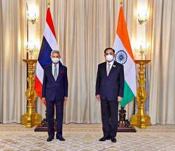 Bangkok: External Affairs Minister S Jaishankar with his Thailand counterpart and Deputy PM Don Pramudwinai during the 9th India-Thailand Joint Commission Meeting, in Bangkok. 