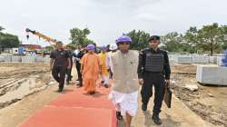 Uttar Pradesh Chief Minister Yogi Adityanath with General Secretary of Shri Ram Janmabhoomi Teerth Kshetra Champat Rai and others during his visit to inspect the construction works of Ram Janmabhoomi Temple, in Ayodhya. (Representational image)